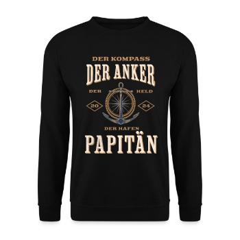 Papitän Papa Kapitän Vatertag Captain Anker Segler - Unisex Pullover - Schwarz - Vorne - Alina (178cm) & Michal (187cm)