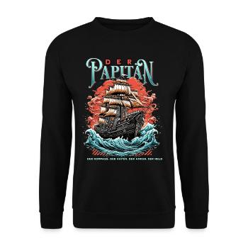 Papitän Papa Kapitän Vatertag Captain Anker Segler - Unisex Pullover - Schwarz - Vorne - Alina (178cm) & Michal (187cm)