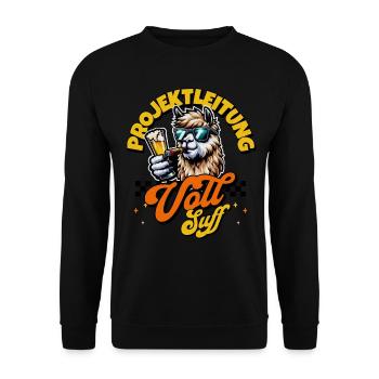 Projektleitung vollsuff Bier Saufen Alpaka - Unisex Pullover - Schwarz - Vorne - Alina (178cm) & Michal (187cm)