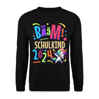 Bääm Schulkind 2024 Einhorn - Unisex Pullover - Schwarz - Vorne - Alina (178cm) & Michal (187cm)