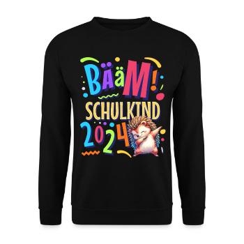 Bääm Schulkind 2024 Igel - Unisex Pullover - Schwarz - Vorne - Alina (178cm) & Michal (187cm)