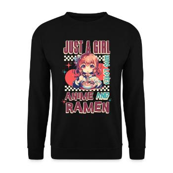 Just A Girl Who Loves Anime And Ramen - Unisex Pullover - Schwarz - Vorne - Alina (178cm) & Michal (187cm)