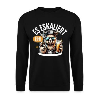 Es Eskaliert Eh Alpaka Bier Party Saufen - Unisex Pullover - Schwarz - Vorne - Alina (178cm) & Michal (187cm)