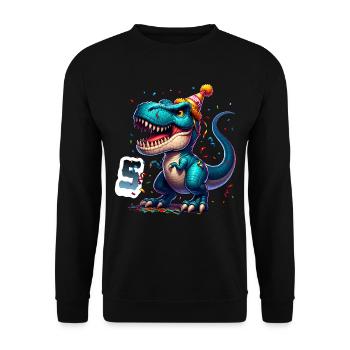 5. Geburtstag T Rex Dinosaurier Kindergeburtstag - Unisex Pullover - Schwarz - Vorne - Alina (178cm) & Michal (187cm)