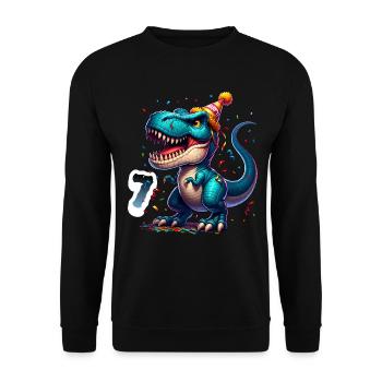 7th Birthday T Rex Dinosaur Children's Birthday Party - Unisex Sweatshirt - black - Front - Alina (178cm) & Michal (187cm)