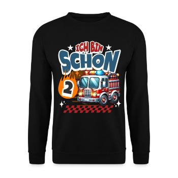 Feuerwehr 2. Geburtstag Kindergeburtstag - Unisex Pullover - Schwarz - Vorne - Alina (178cm) & Michal (187cm)