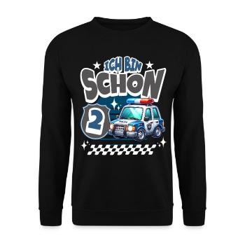 Polizei 2. Geburtstag Kindergeburtstag - Unisex Pullover - Schwarz - Vorne - Alina (178cm) & Michal (187cm)