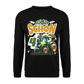 Traktor 4. Geburtstag Kindergeburtstag - Unisex Pullover - Schwarz - Vorne - Alina (178cm) & Michal (187cm)