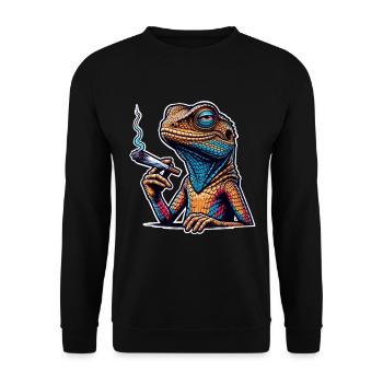 Highdechse Eidechse Kiffen Cannabis - Unisex Pullover - Schwarz - Vorne - Alina (178cm) & Michal (187cm)