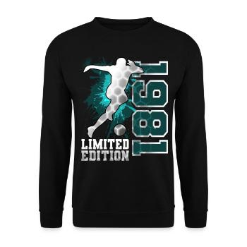 1981 Born Football Limited Edition Birthday - Unisex Sweatshirt - black - Front - Alina (178cm) & Michal (187cm)