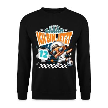 Fußball 12. Geburtstag Bääm Ich Bin Jetzt 12 - Unisex Pullover - Schwarz - Vorne - Alina (178cm) & Michal (187cm)