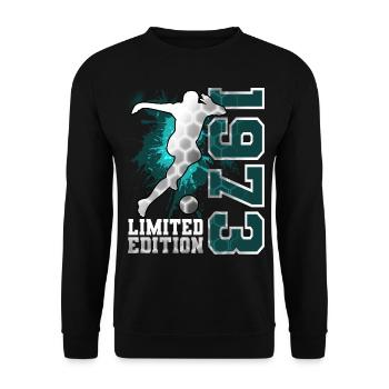 1973 Born Football Limited Edition Birthday - Unisex Sweatshirt - black - Front - Alina (178cm) & Michal (187cm)