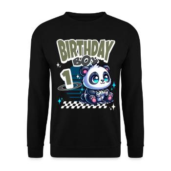1st Birthday Children's Birthday Gaming Panda - Unisex Sweatshirt - black - Front - Alina (178cm) & Michal (187cm)