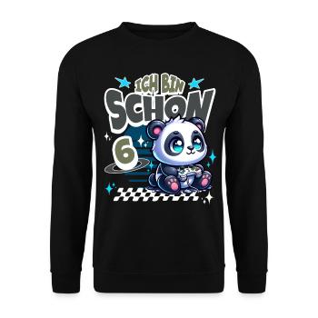 6. Geburtstag Kindergeburtstag Gaming Panda - Unisex Pullover - Schwarz - Vorne - Alina (178cm) & Michal (187cm)