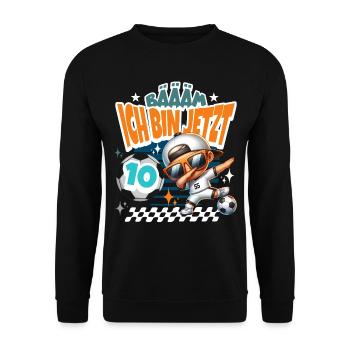 Fußball 10. Geburtstag Bääm Ich Bin Jetzt 10 - Unisex Pullover - Schwarz - Vorne - Alina (178cm) & Michal (187cm)