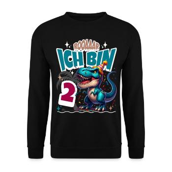 T Rex Dinosaurier 2. Geburtstag Kindergeburtstag - Unisex Pullover - Schwarz - Vorne - Alina (178cm) & Michal (187cm)
