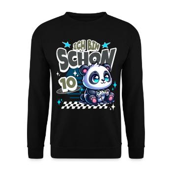 10. Geburtstag Kindergeburtstag Gaming Panda - Unisex Pullover - Schwarz - Vorne - Alina (178cm) & Michal (187cm)