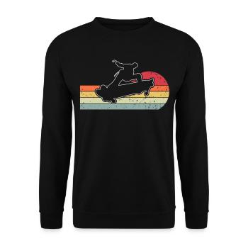 Skater Skateboard Retro Vintage - Unisex Pullover - Schwarz - Vorne - Alina (178cm) & Michal (187cm)