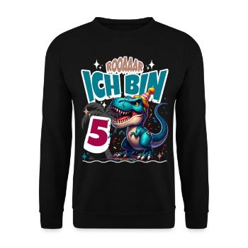 T Rex Dinosaurier 5. Geburtstag Kindergeburtstag - Unisex Pullover - Schwarz - Vorne - Alina (178cm) & Michal (187cm)