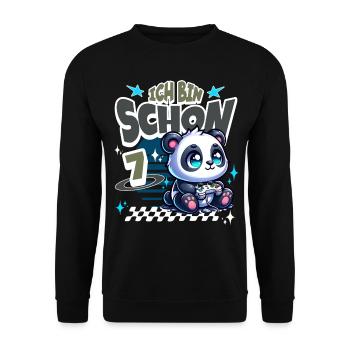 7. Geburtstag Kindergeburtstag Gaming Panda - Unisex Pullover - Schwarz - Vorne - Alina (178cm) & Michal (187cm)