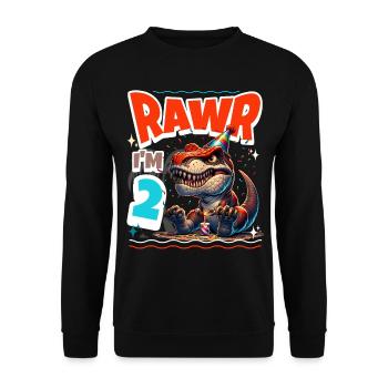2ème anniversaire Rawr T Rex Dinosaure - Sweat-shirt Unisexe - noir - Devant - Alina (178cm) & Michal (187cm)