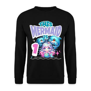 Mermaid 1st Birthday Girl Kids - Unisex Sweatshirt - black - Front - Alina (178cm) & Michal (187cm)
