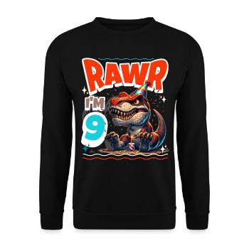 9th Birthday Rawr T Rex Dinosaur - Unisex Sweatshirt - black - Front - Alina (178cm) & Michal (187cm)