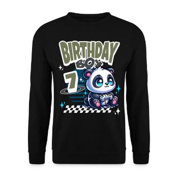 7th Birthday Children's Birthday Gaming Panda - Unisex Sweatshirt - black - Front - Alina (178cm) & Michal (187cm)