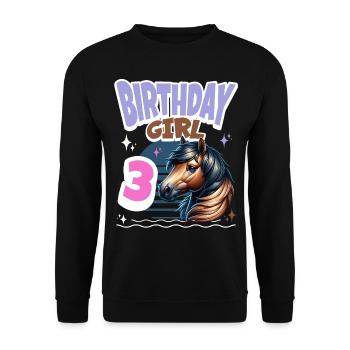Pferd 3. Geburtstag Mädchen Kinder - Unisex Pullover - Schwarz - Vorne - Alina (178cm) & Michal (187cm)
