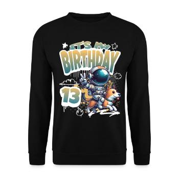 Astronaute 13e anniversaire Chien de l'espace drôle - Sweat-shirt Unisexe - noir - Devant - Alina (178cm) & Michal (187cm)