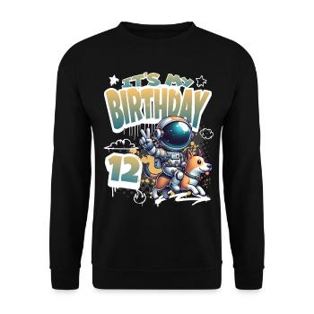 Astronaute 12e anniversaire Chien de l'espace drôle - Sweat-shirt Unisexe - noir - Devant - Alina (178cm) & Michal (187cm)