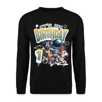 Astronaute 1er anniversaire Chien de l'espace drôle - Sweat-shirt Unisexe - noir - Devant - Alina (178cm) & Michal (187cm)