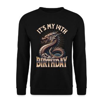 Dragon 14th Birthday Dragon - Unisex Sweatshirt - black - Front - Alina (178cm) & Michal (187cm)