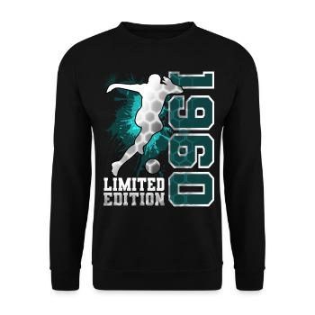1960 Année de naissance Anniversaire Football - Sweat-shirt Unisexe - noir - Devant - Alina (178cm) & Michal (187cm)