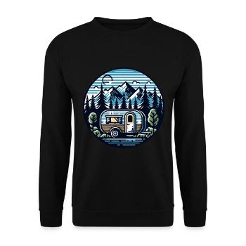 Camping Wohnwagen - Unisex Pullover - Schwarz - Vorne - Alina (178cm) & Michal (187cm)