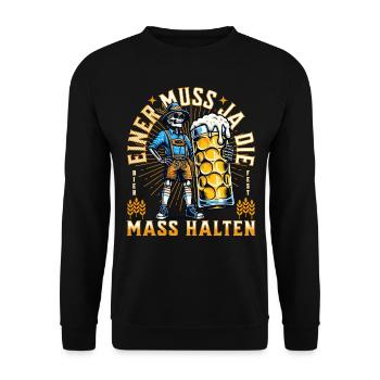 EINER MUSS JA DIE MASS HALTEN - Unisex Pullover - Schwarz - Vorne - Alina (178cm) & Michal (187cm)