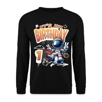 Football Astronaut 1st Birthday - Unisex Sweatshirt - black - Front - Alina (178cm) & Michal (187cm)