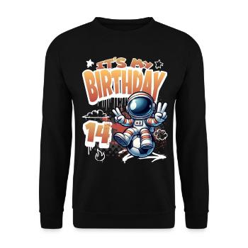 Football Astronaut 14th Birthday - Unisex Sweatshirt - black - Front - Alina (178cm) & Michal (187cm)