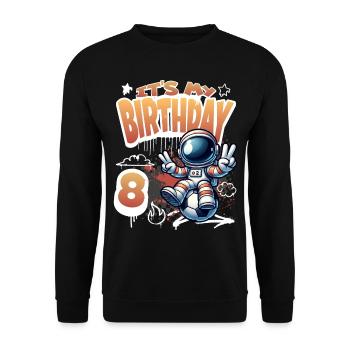 Football Astronaut 8th Birthday - Unisex Sweatshirt - black - Front - Alina (178cm) & Michal (187cm)