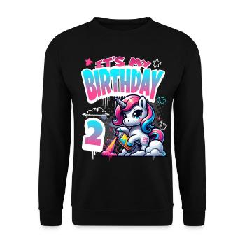 2ème anniversaire Licorne Graffiti Girl - Sweat-shirt Unisexe - noir - Devant - Alina (178cm) & Michal (187cm)