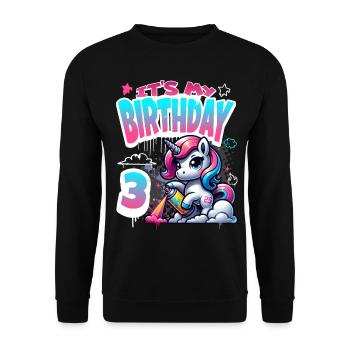 3. Geburtstag Einhorn Graffiti Mädchen - Unisex Pullover - Schwarz - Vorne - Alina (178cm) & Michal (187cm)
