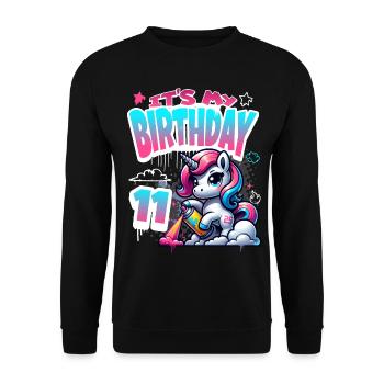 7ème anniversaire Licorne Graffiti Girl - Sweat-shirt Unisexe - noir - Devant - Alina (178cm) & Michal (187cm)