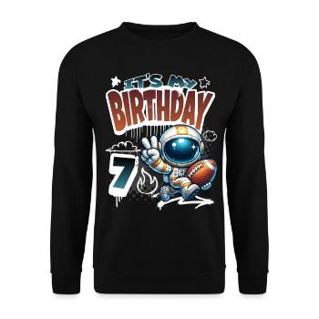 Astronaut 7th Birthday Football - Unisex Sweatshirt - black - Front - Alina (178cm) & Michal (187cm)