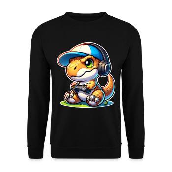 Gaming Dinosaur T Rex - Unisex Sweatshirt - black - Front - Alina (178cm) & Michal (187cm)
