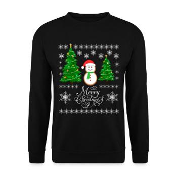 Merry Christmas Snowman Funny Ugly Christmas - Unisex Sweatshirt - black - Front - Alina (178cm) & Michal (187cm)