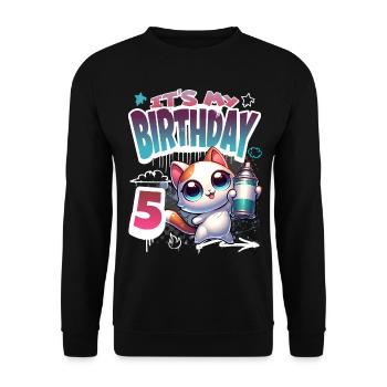 5th Birthday Cat Graffiti - Unisex Sweatshirt - black - Front - Alina (178cm) & Michal (187cm)