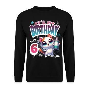 6th Birthday Cat Graffiti - Unisex Sweatshirt - black - Front - Alina (178cm) & Michal (187cm)