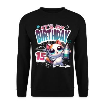 15th Birthday Cat Graffiti - Unisex Sweatshirt - black - Front - Alina (178cm) & Michal (187cm)