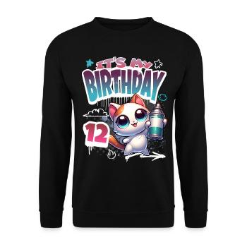 12e anniversaire chat graffiti - Sweat-shirt Unisexe - noir - Devant - Alina (178cm) & Michal (187cm)