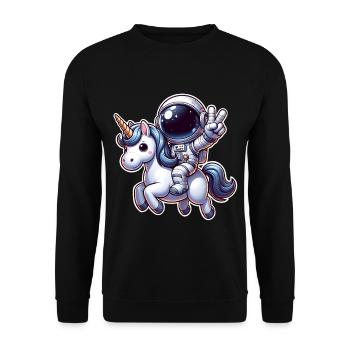 Astronaut reitet auf einem Einhorn - Unisex Pullover - Schwarz - Vorne - Alina (178cm) & Michal (187cm)